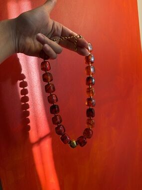 Amber-Tone Cube Bead Necklace - Women Jewelry